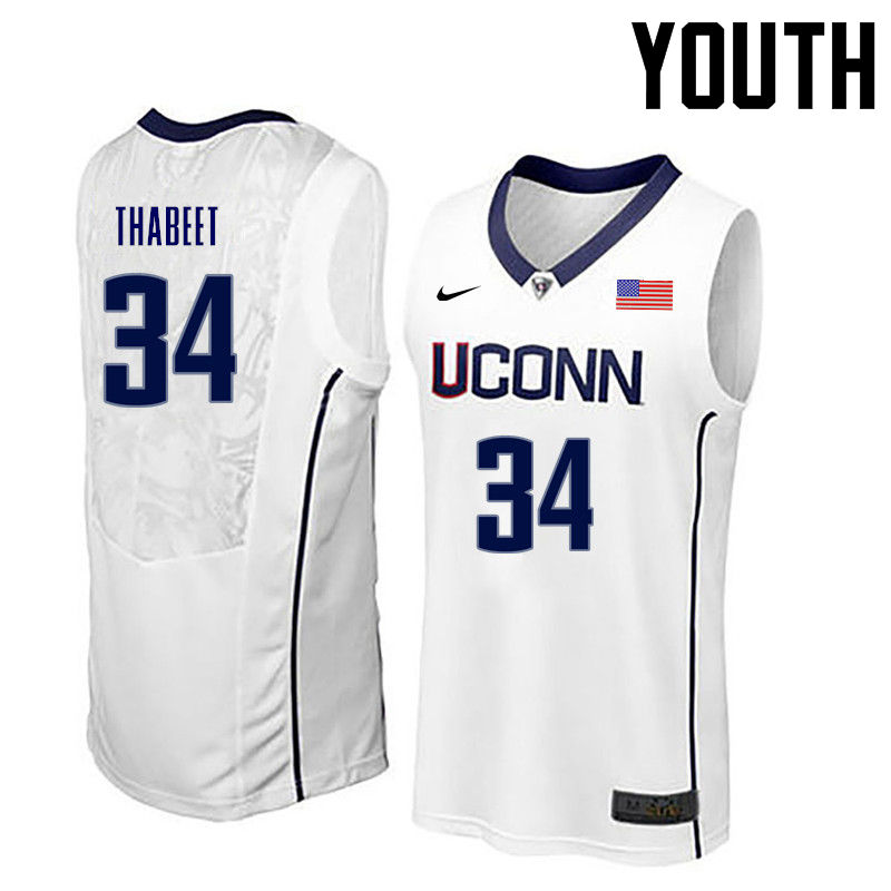Youth Uconn Huskies #34 Hasheem Thabeet College Basketball Jerseys-White